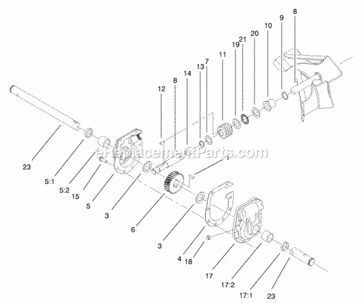 Gear Case Assembly Diagram and Parts List for 28232 220000001-220999999 - 2002 Lawn Boy Snow Blower